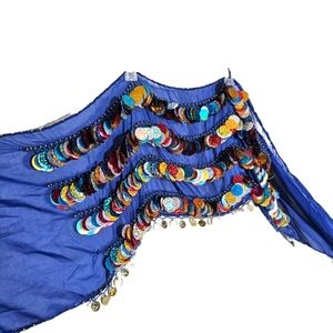 Bellydance hip scarf paillettes coins blue handmade